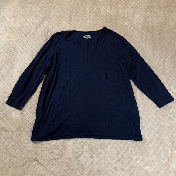 Chico's Tops - Chicos Womens XL T Shirt Dark Navy Blue 3/4 Sleeve V Neck Rayon Blend Stretch